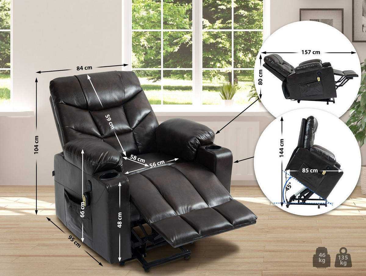 SESSEL Lederlook braun - Schwarz/Braun, Textil/Metall (84/104/95cm) - CLP