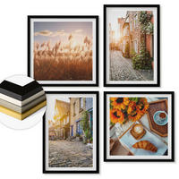 WANDBILDER 4er-Set - 50x50 cm & 40x60 cm Schwarzer Rahmen - Charmante Straßen mit Kaffee - Schwarz, Kunststoff (50/50cm) - ArtPrintCave