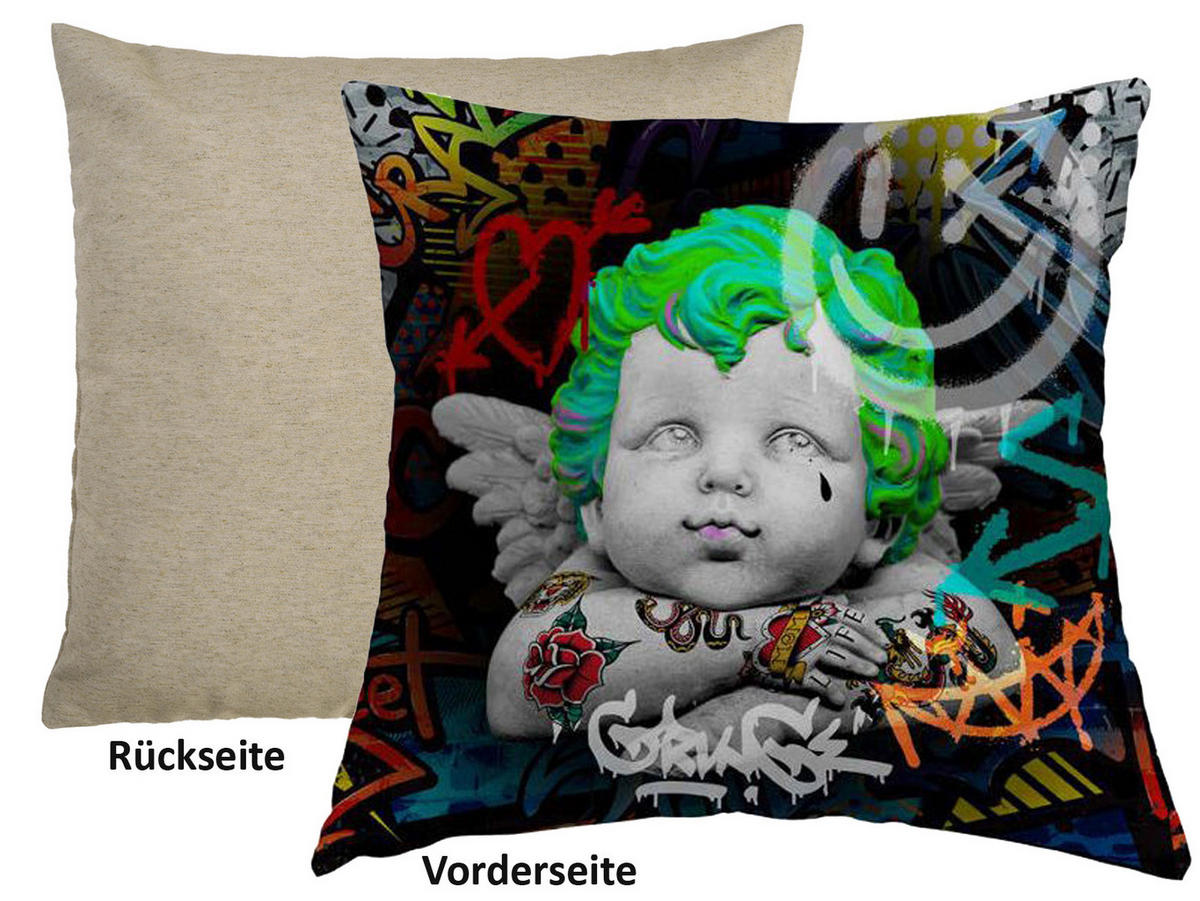 WENDE-KISSENHÜLLE POP-Art Cuipdo 45/45 cm - Multicolor/Schwarz, Textil (45/45cm) - beties Heimtextil