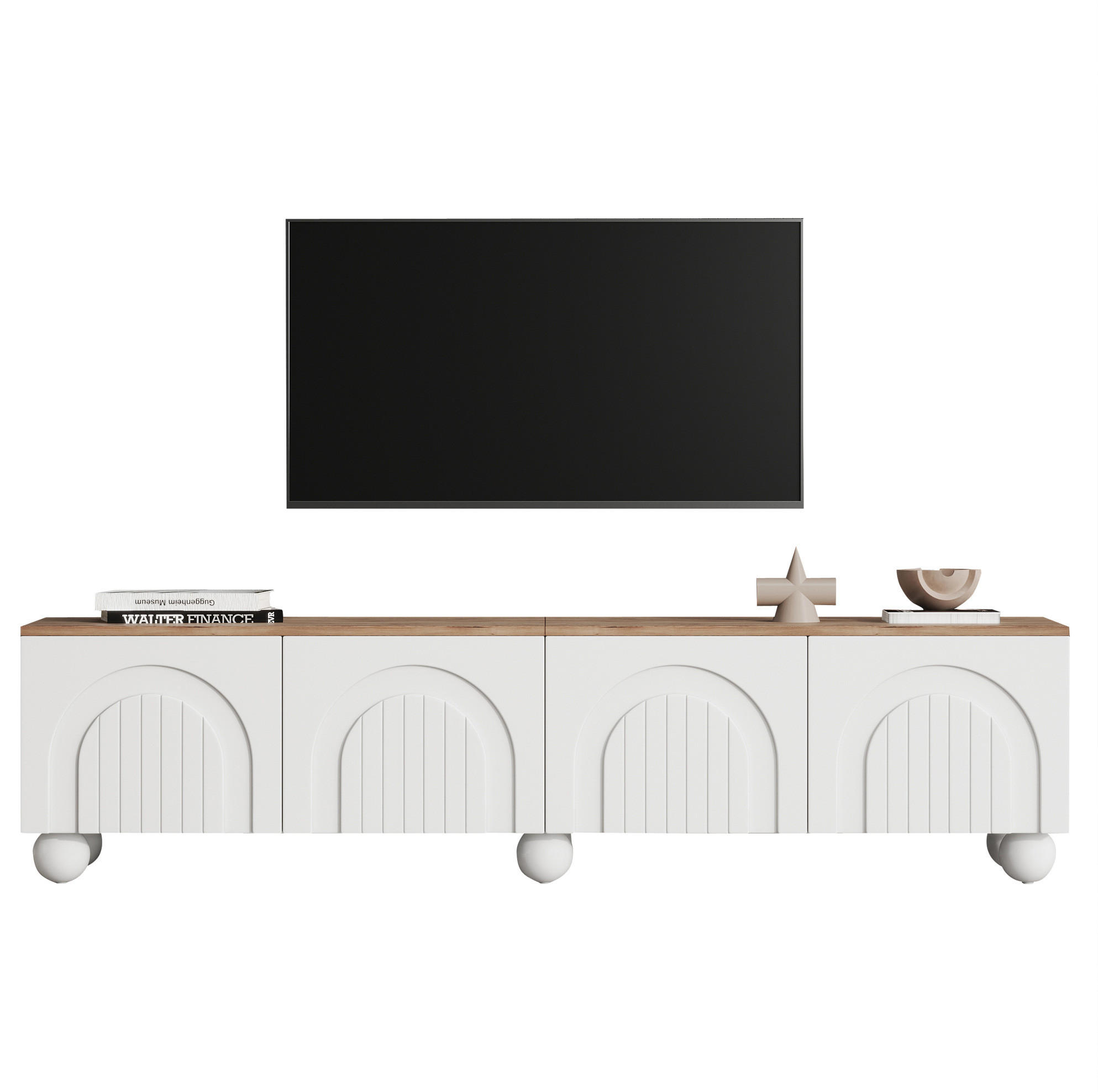 LOWBOARD 180/40/45 cm in Weiß und Holzoptik aus MDF mit 4 Türen - Weiß, Holzwerkstoff (40/45/180cm) - OKMYHOME