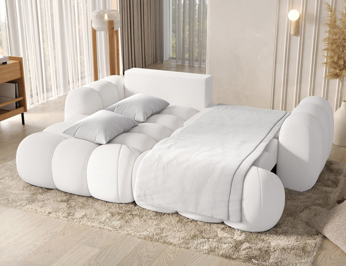 ECKSOFA COVELION L-Form – Schlaffunktion, Bettkasten, Wellenfederung, HR-Kaltschaum, inkl. Kissen, moderner Wohnkomfort - Weiß, Kunststoff (260/167cm) - Wohnideebilder