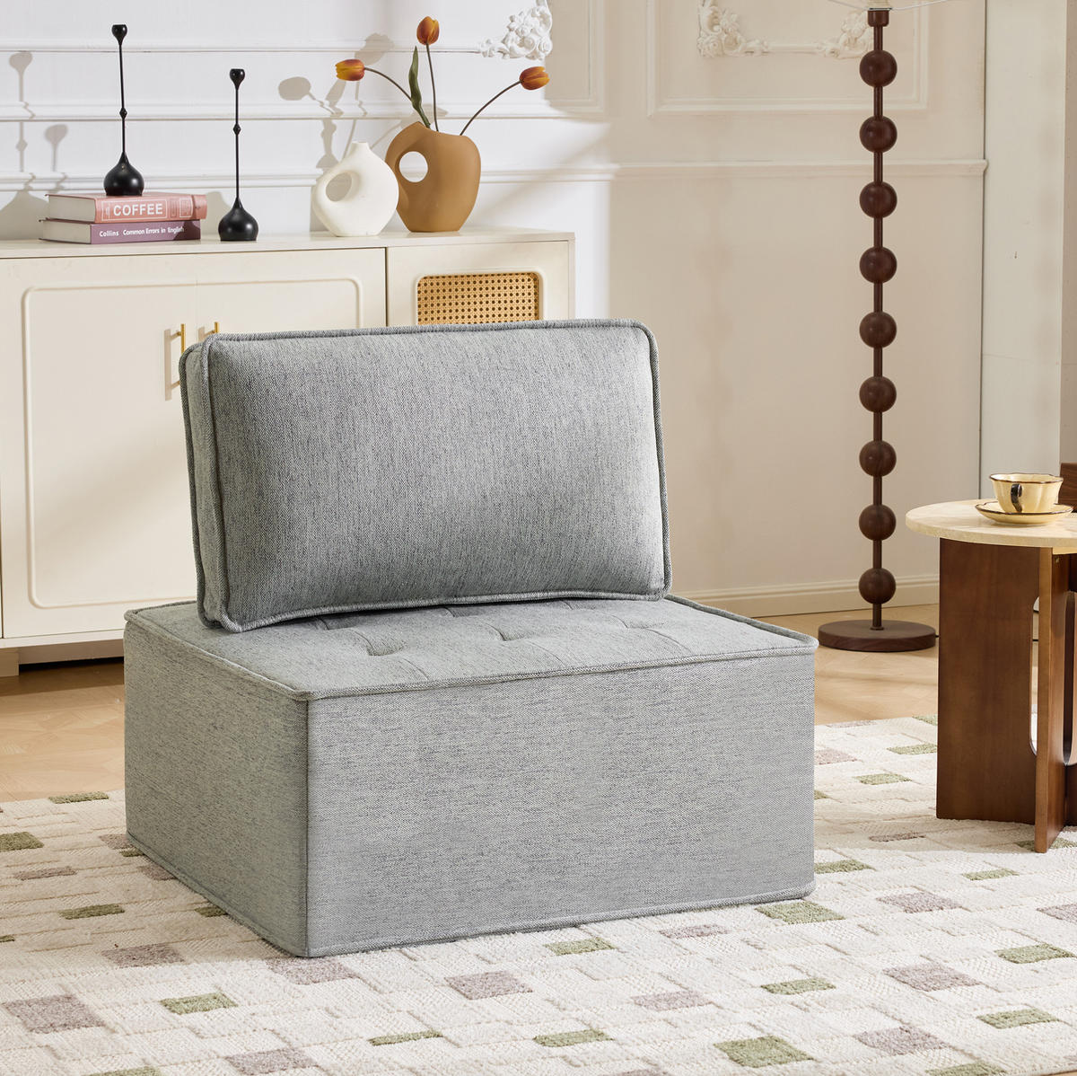 SOFA in Hellgrau aus Leinenstoff, flexibel kombinierbar - Hellgrau, Holzwerkstoff (81/81/81cm) - Flora Grace