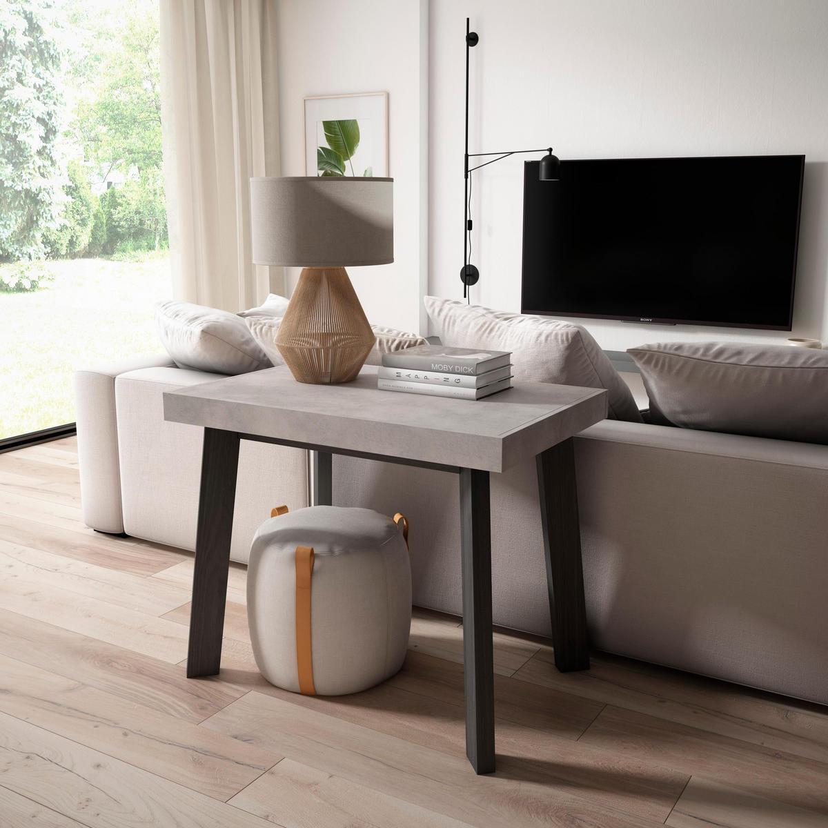 KONSOLENTISCH ausziehbar 58 bis 140cm, für 6 Gäste, zementgrau, 90/58/73cm - Grau, Holzwerkstoff (90/140/73cm) - Skraut Home