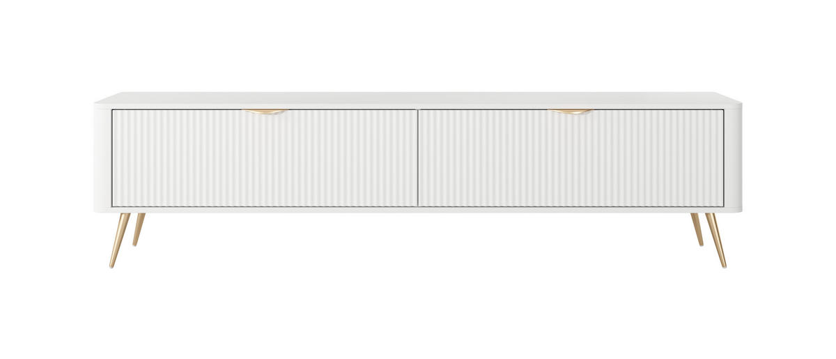 TV Lowboard 200 cm Brando auf Beinen, 2 Türen, Weiß - Goldfarben/Weiß, Holz/Metall (200/51/38cm) - Emporius