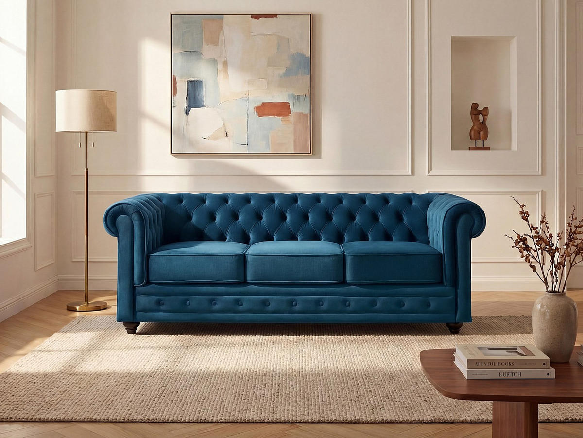 SOFA 3-Sitzer - Samt - Grünblau - CHESTERFIELD - Petrol, Textil (205/72/88cm) - Vente-Unique