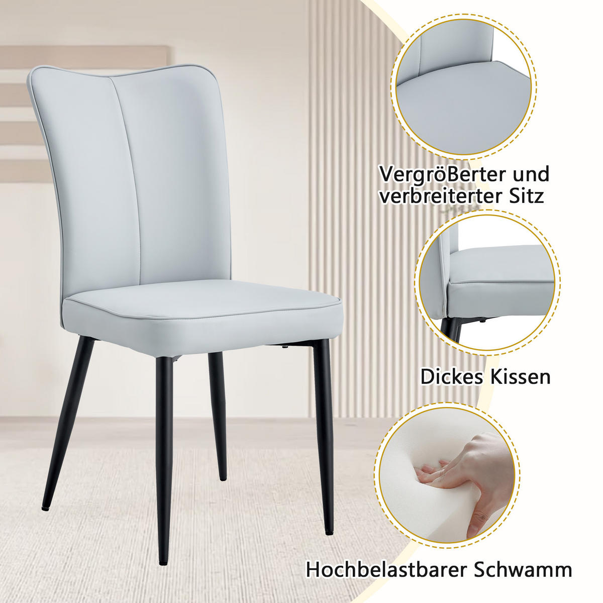 ESSGRUPPE DE-39364 5-teilig, mit 4 PU-Sesseln Hellgrau - Hellgrau, Holzwerkstoff (160/76/90cm) - ComfortXL