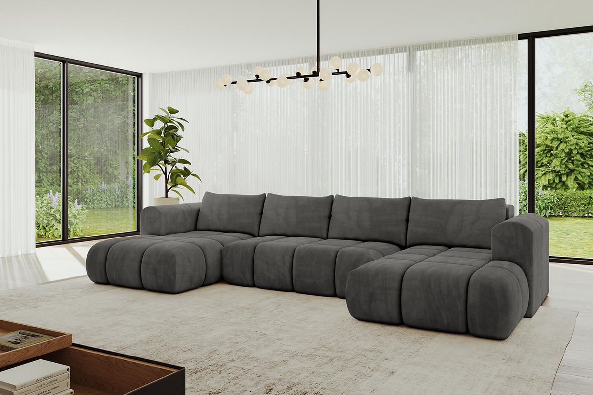 WOHNLANDSCHAFT Ottomane Links CLOUD-U 414x180x40 Dunkelgrau Velours - Dunkelgrau, Holzwerkstoff/Kunststoff (414/90/180cm) - ALTDECOR