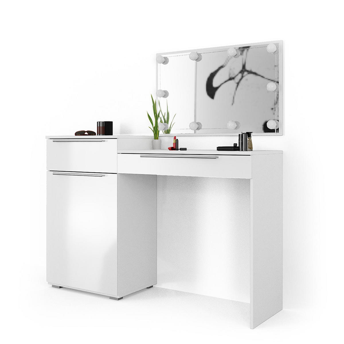 SCHMINKTISCH Lilli Weiß 135 cm mit LED Beleuchtung - Weiß, Holzwerkstoff (135/90/39cm) - Vicco