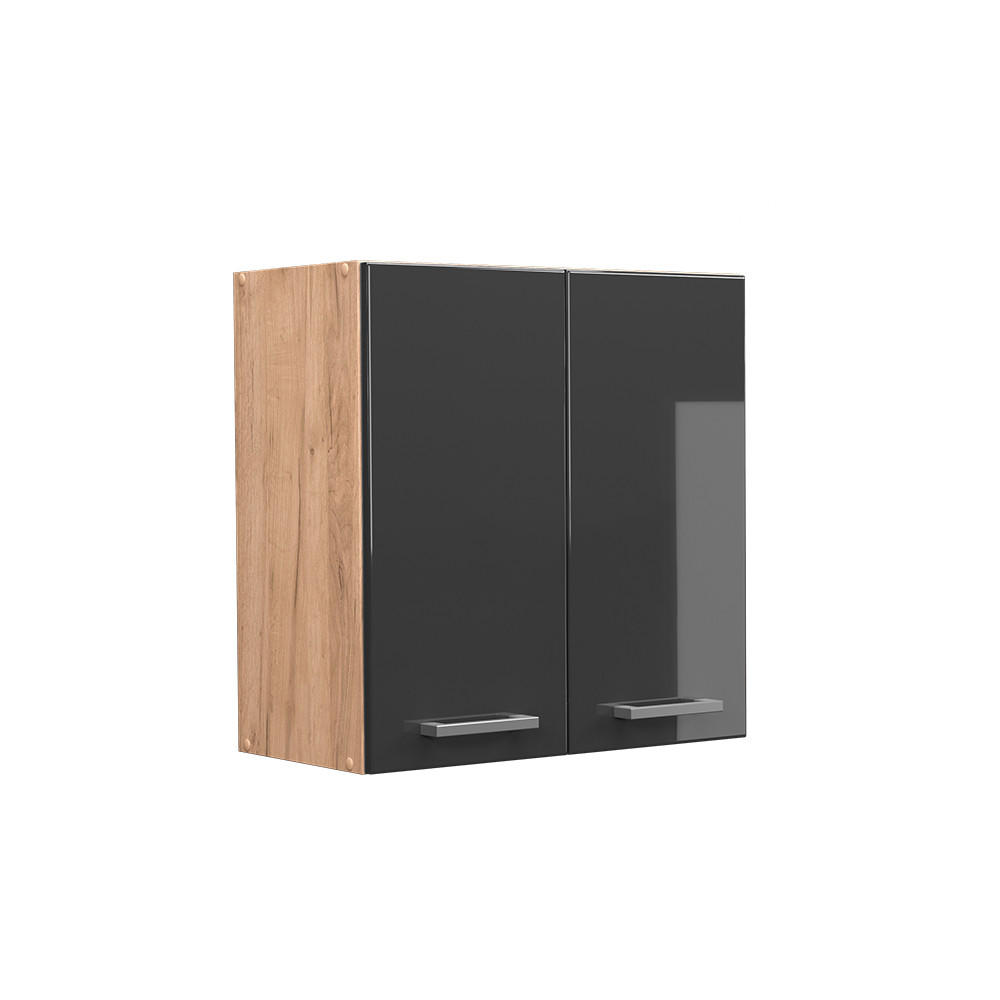 HÄNGESCHRANK R-Line Anthrazit Hochglanz 60 cm - Honigeiche/Schwarz Hochglanz, Holzwerkstoff (60/60/31cm) - Vicco