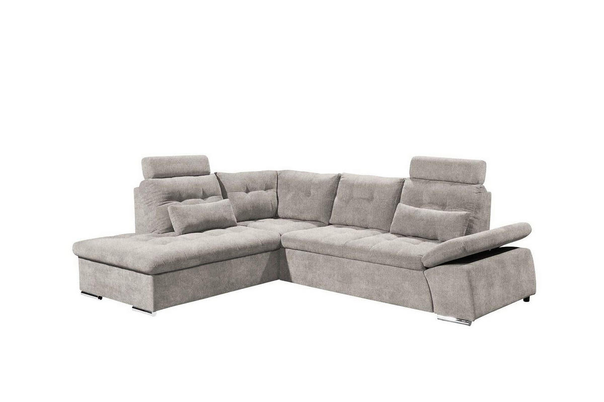 ECKSOFA mit Schlaffunktion, verstellbare Armlehne und Kopfstützen - Taupe/Chromfarben, Textil (260/219cm) - ed exciting design