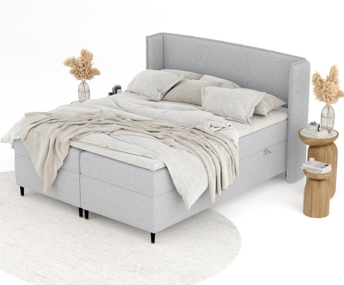 BOXSPRINGBETT Segni Hellgrau 160/200 cm mit Matratze und Topper - Hellgrau/Schwarz, Holz/Holzwerkstoff (160/200cm) - Maison de Reve