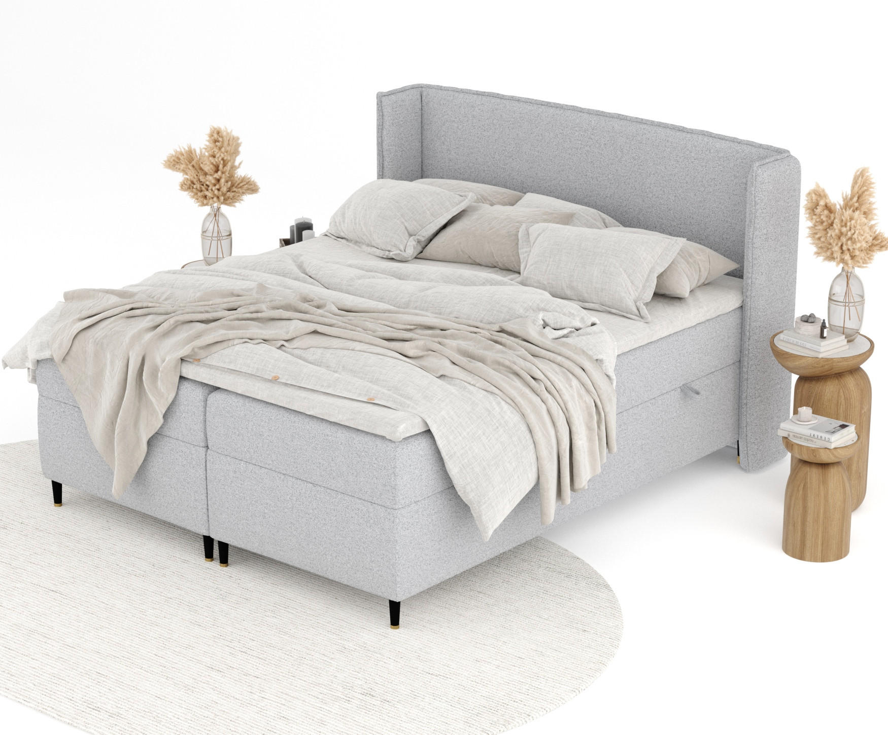 Thumbnail - Maison de Reve Boxspringbett, Hellgrau, Textil, Buche, Kiefer, H3, Höhe ca. 19 cm, 180x200 cm, FSC 100%, Made in EU, Oek...