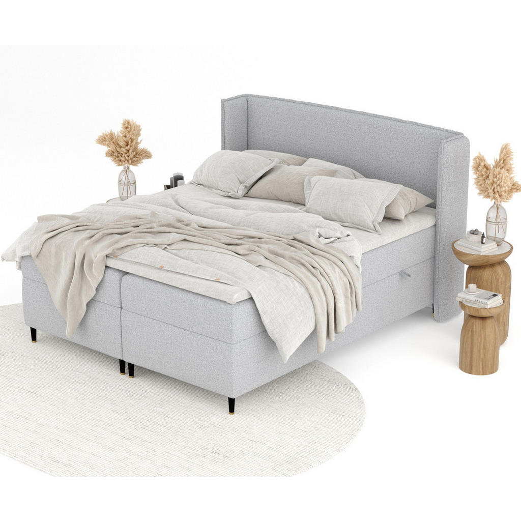 Thumbnail - Maison de Reve Boxspringbett, Hellgrau, Textil, Buche, Kiefer, H3, Höhe ca. 19 cm, 200x200 cm, FSC 100%, Made in EU, Oek...