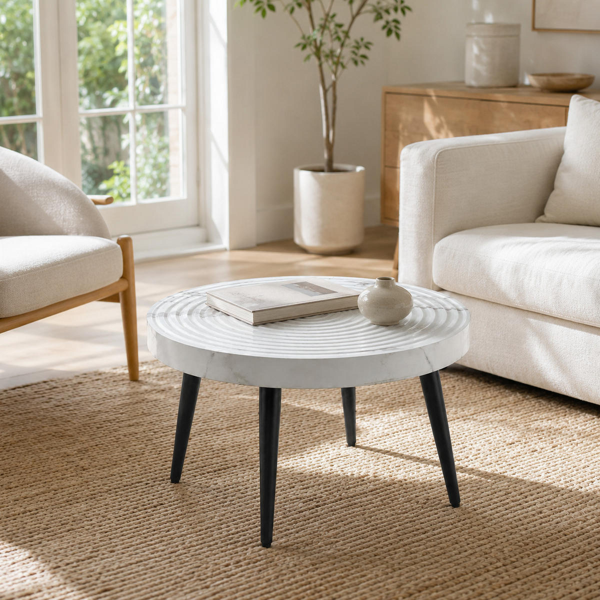 BEISTELLTISCH aus MDF 60x60x37 cm und Metall Weiß in Marmoroptik mit verstellbaren Füßen - Weiß, Holzwerkstoff (60/60/37cm) - IVMEU