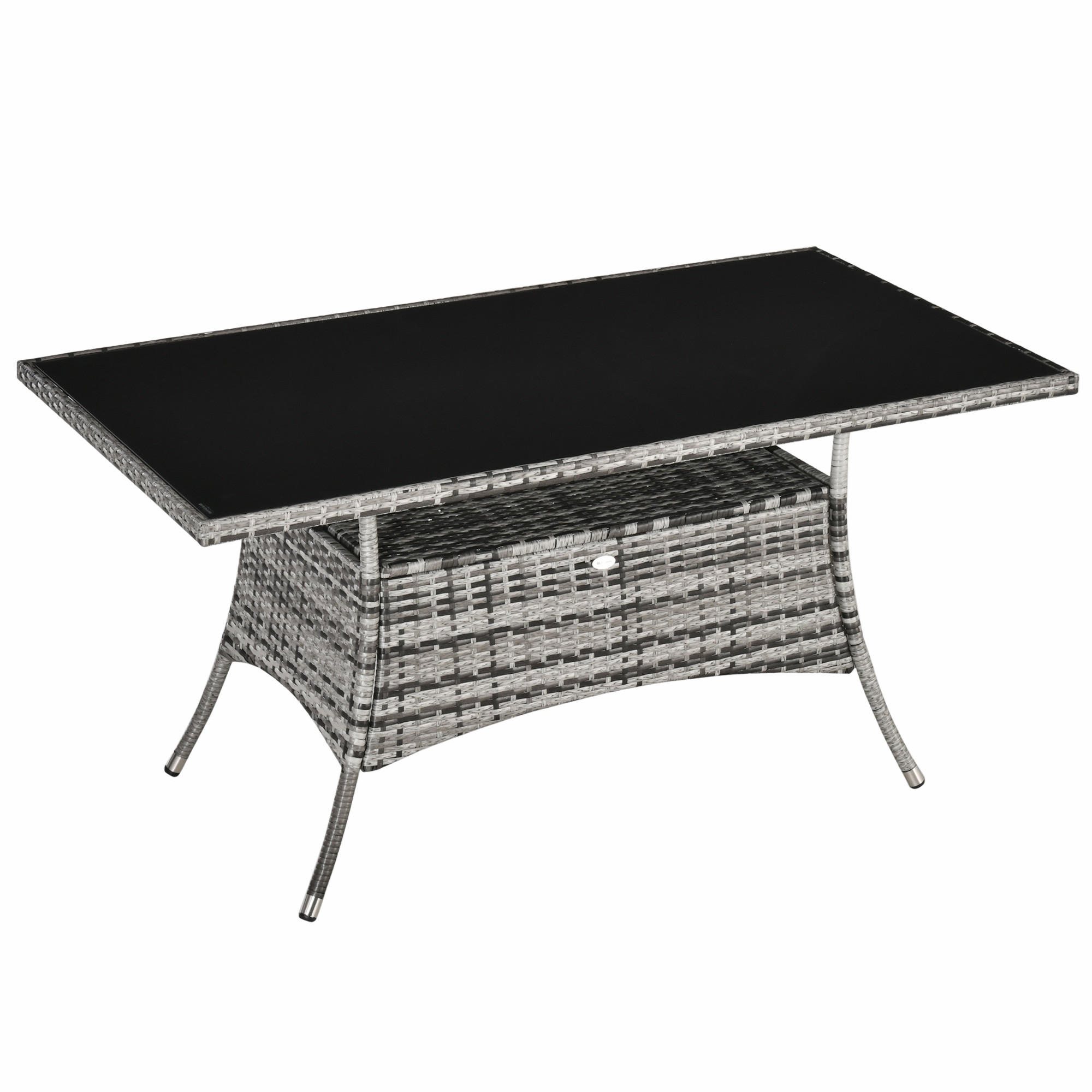 ESSTISCH, Grau+Schwarz, Metall, Sicherheitsglas, Polyrattan - Grau, Kunststoff (150/85/74cm) - Outsunny