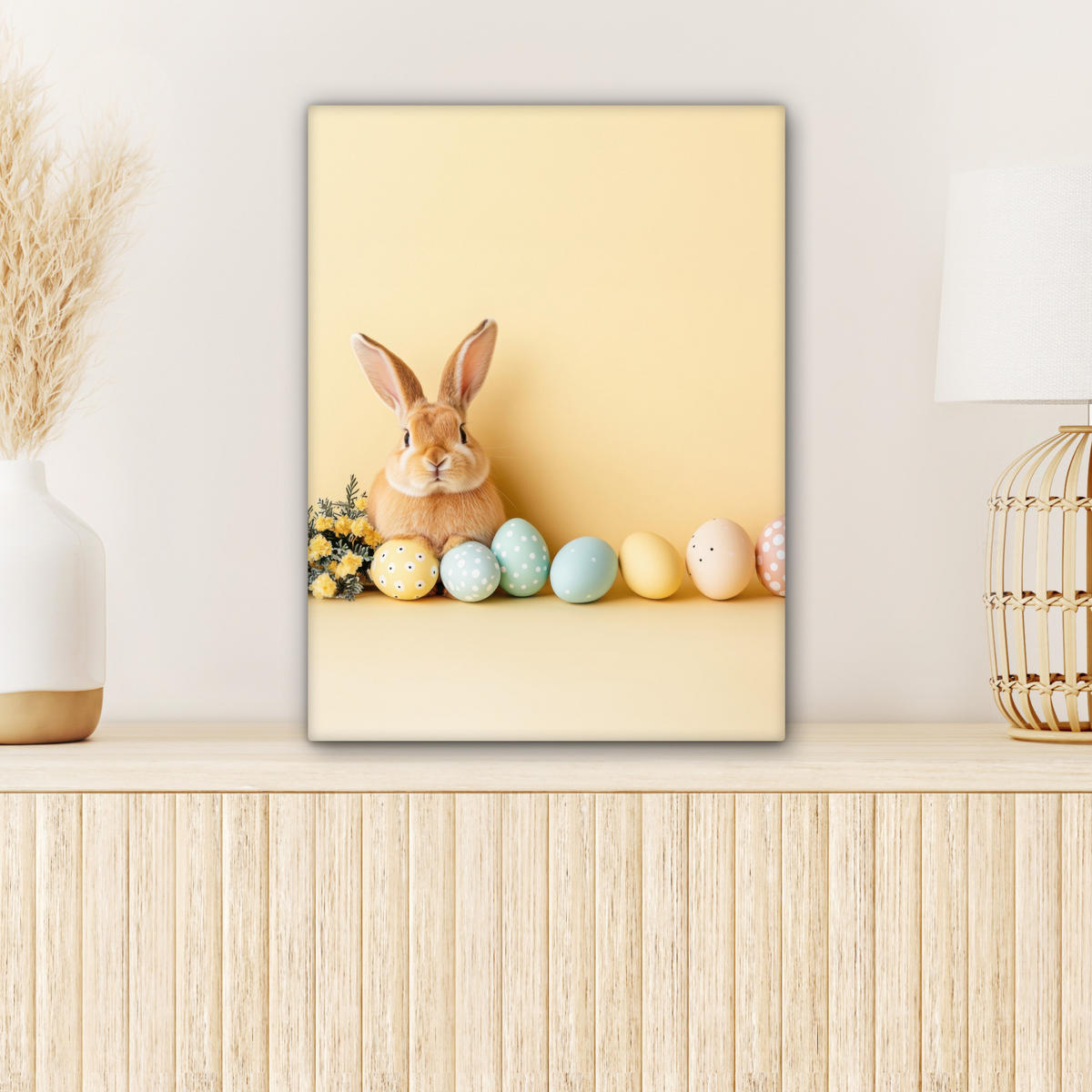 LEINWANDBILD Eier - Kaninchen - Pastellfarbtöne Room Decor 30x40 cm - Hellgelb, Textil (30/40cm) - MuchoWow