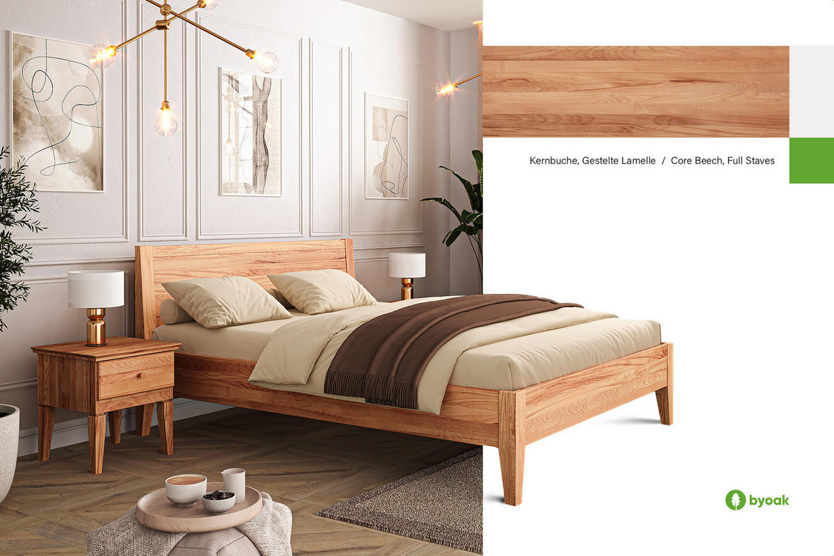 MASSIVHOLZBETT ELIAS 7 200x220 Kernbuche - Kernbuche, Holz (200/220cm) - byoak