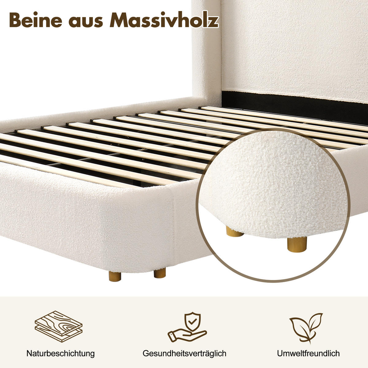 POLSTERBETT Beige Bouclé 180x200 Hydraulik Stauraum - Beige, Leder (180/200cm) - FLIEKS