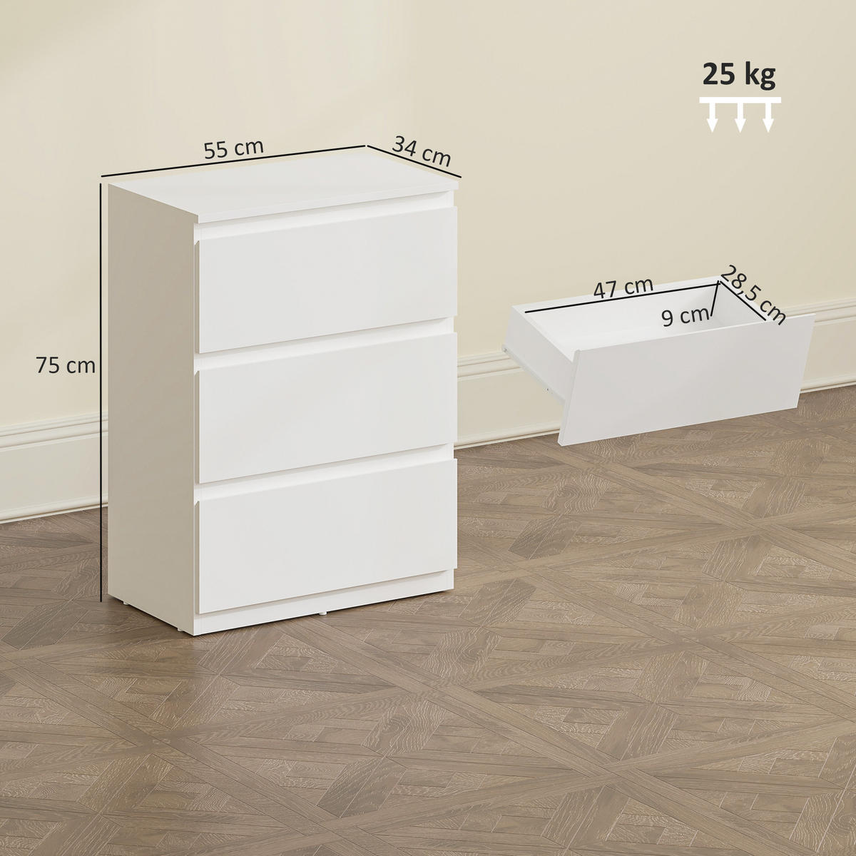NACHTTISCH Weiß 34.0/55.0/75.0cm - Weiß, Holzwerkstoff (55/75/34cm)