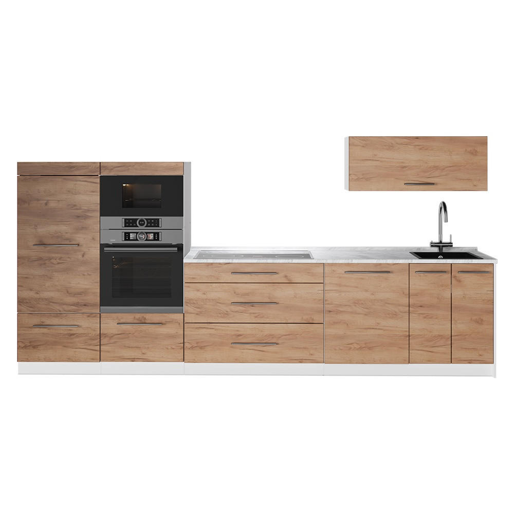 KÜCHENZEILE Fame-Line, Goldkraft Eiche, 340 cm ohne Arbeitsplatte - Honigeiche/Weiß, Holzwerkstoff (340/153.6/51.6cm) - Vicco