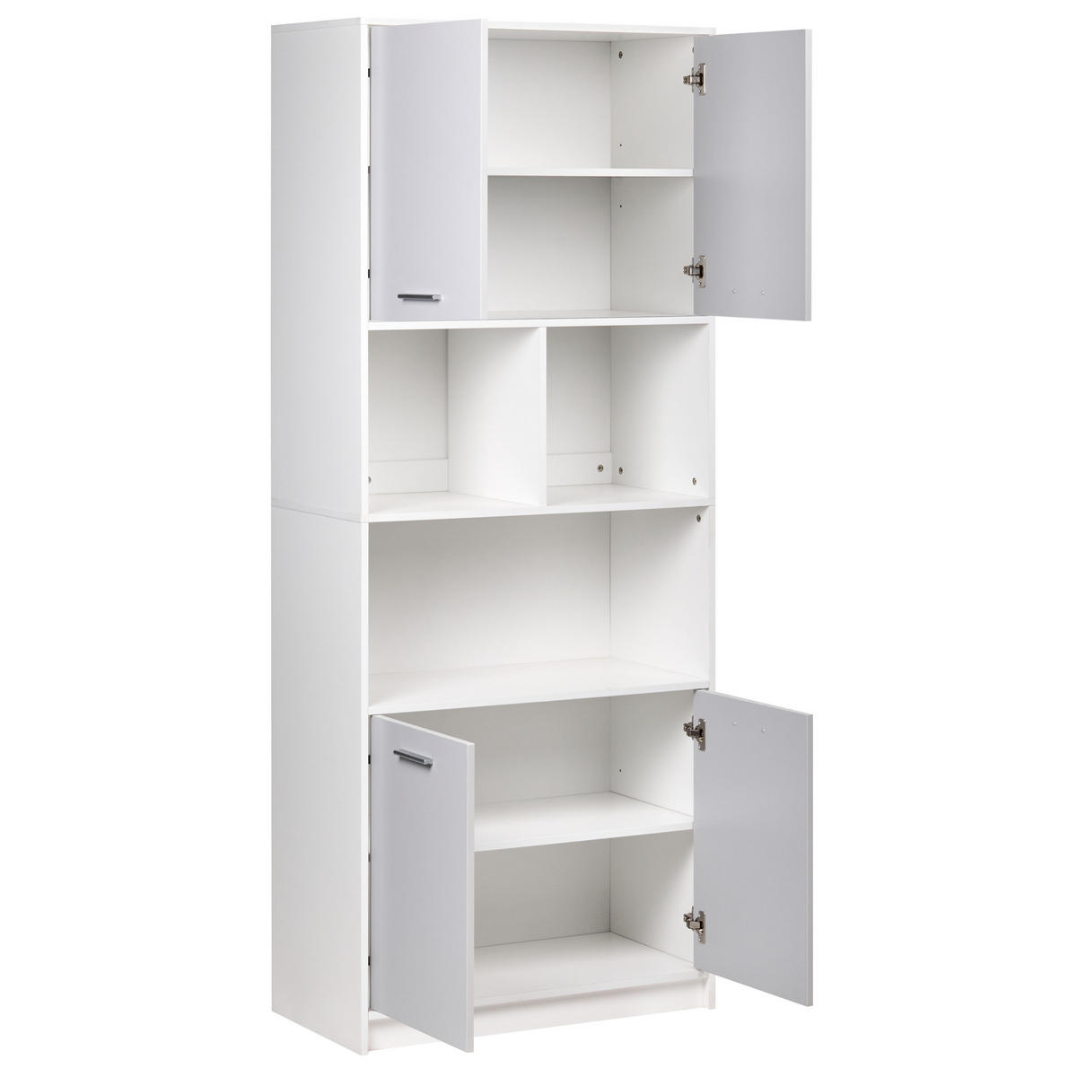 BÜCHERREGAL mit 4 Türen Grau/Weiß Zehna - Weiß/Grau, Holzwerkstoff (80/197/40cm) - Beliani