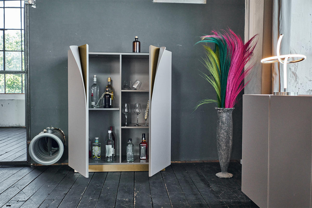 HIGHBOARD EMMA Grau Holz - Messingfarben/Braun, Holzwerkstoff/Metall (100/120/42cm) - KAWOLA