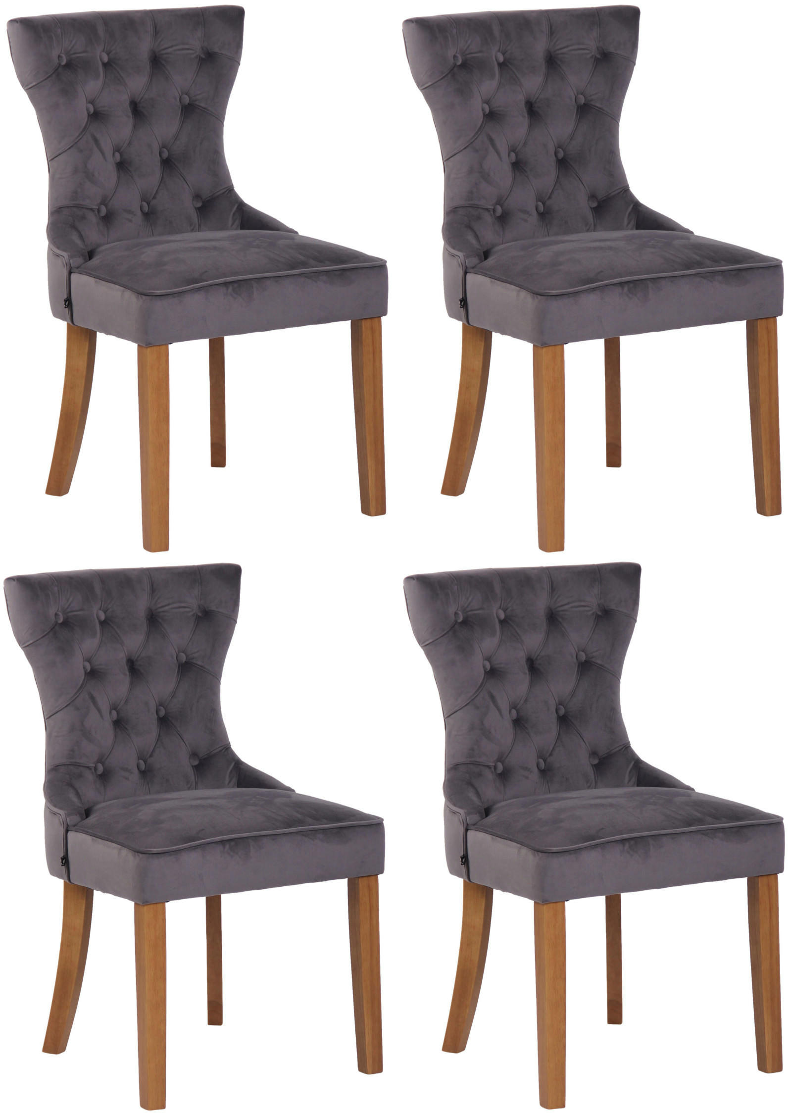 WOHNZIMMERSTUHL 4er Set Samt Dunkelgrau - Dunkelgrau/Naturfarben, Holz/Textil (51/90/59cm) - CLP