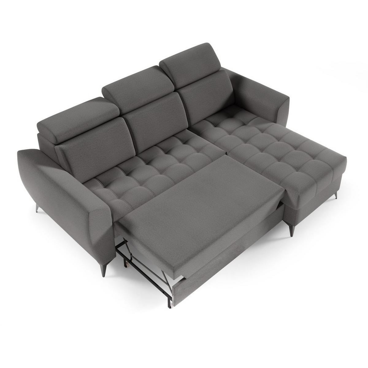 ECKSCHLAFSOFA Aurora I verstellbare Kopfstützen, Dunkelgrau - Dunkelgrau/Schwarz, Textil (235/176cm) - Beautysofa