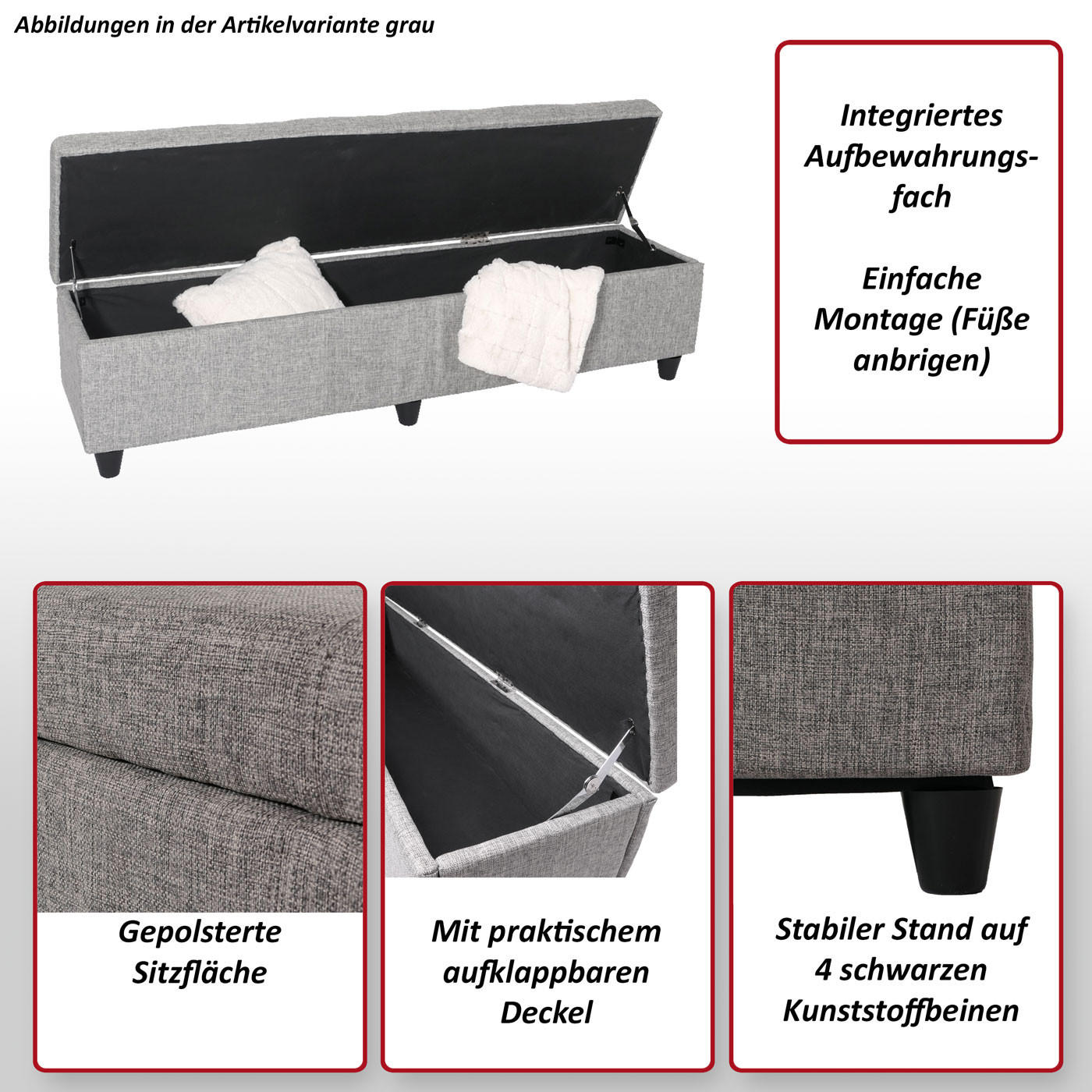 AUFBEWAHRUNGS-TRUHE XXL Anthrazit - Anthrazit, Textil (180/45/45cm) - MCW