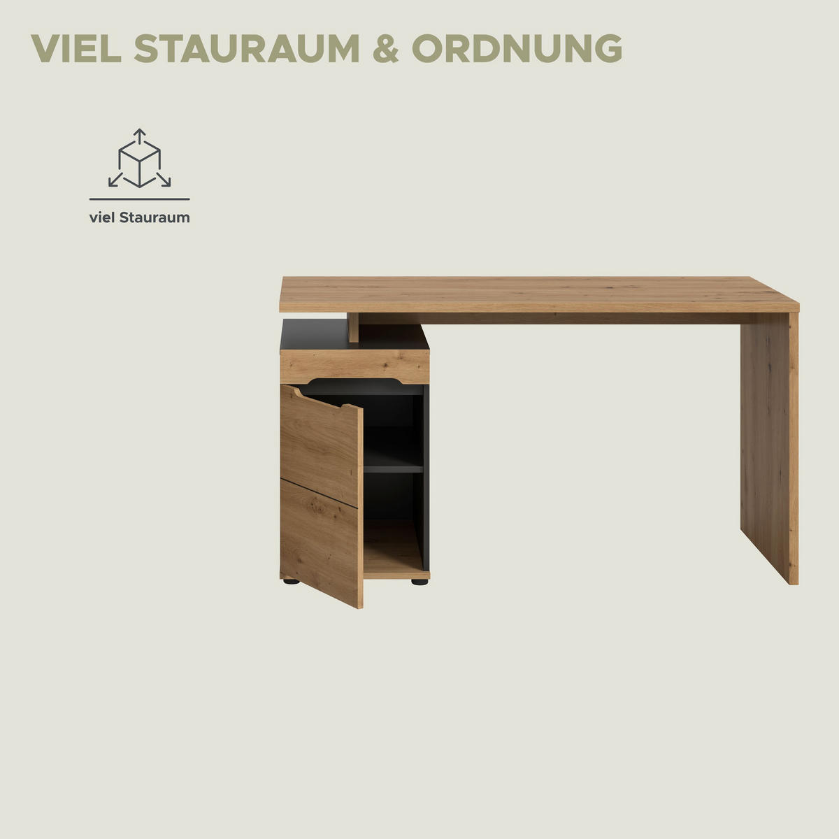 SCHREIBTISCH Nova (B/H/T: ca. 140/75/60 cm) in Basalt grau/Artisan Nachbildung - Grau, Holzwerkstoff (60/140/75cm)