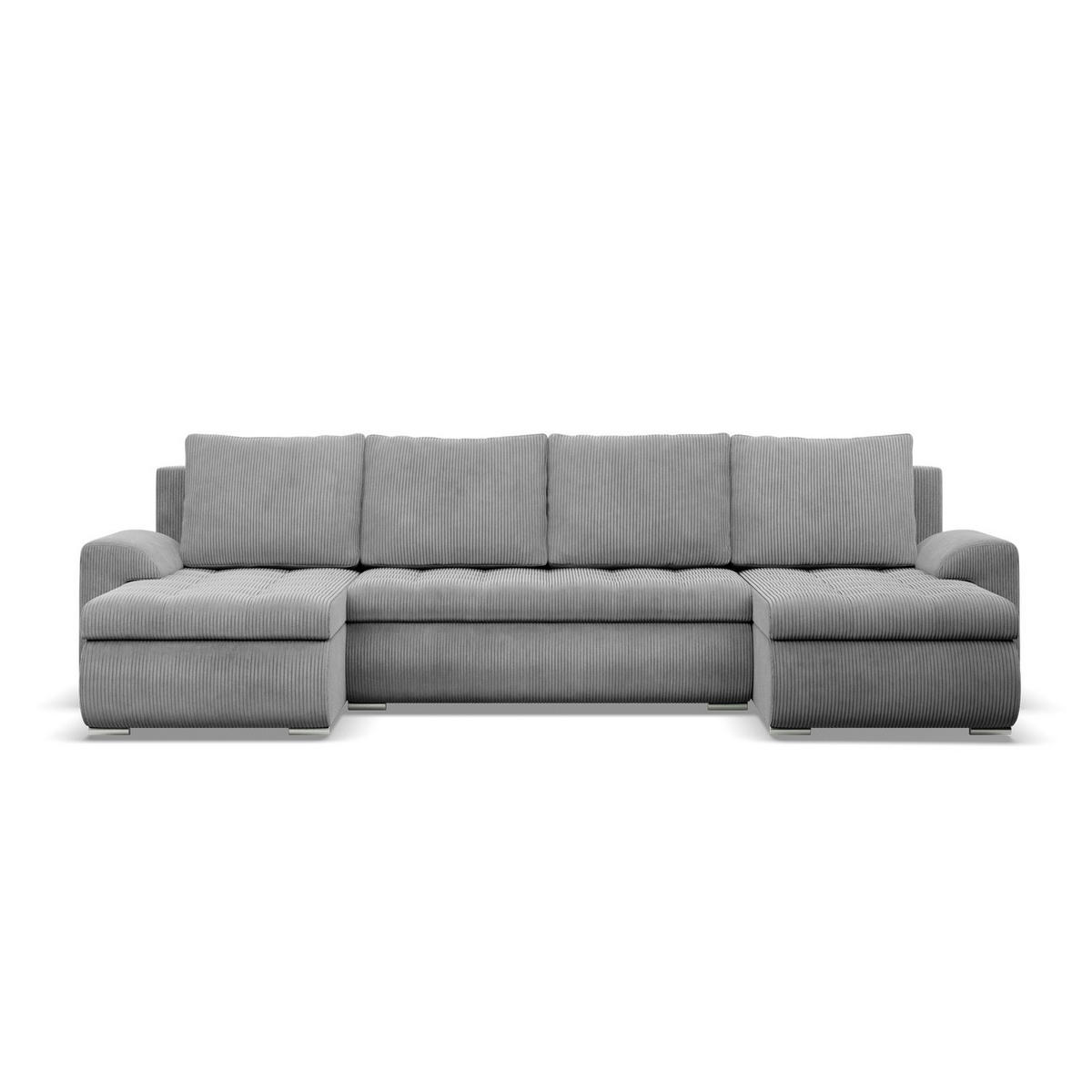 U-SOFA MIT SCHLAFFUNKTION FORESTA, Cord - Grau - Grau, Textil (302/89/159cm)