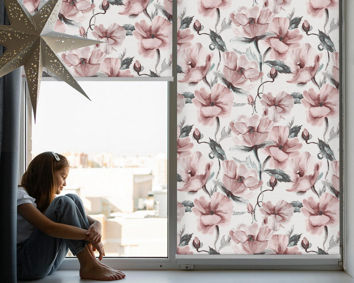 VNÚTORNÁ roleta - okenná roleta - roleta - 100x140 cm - Ružové kvety - pink, plast (100/140/0.5cm) - TULUP