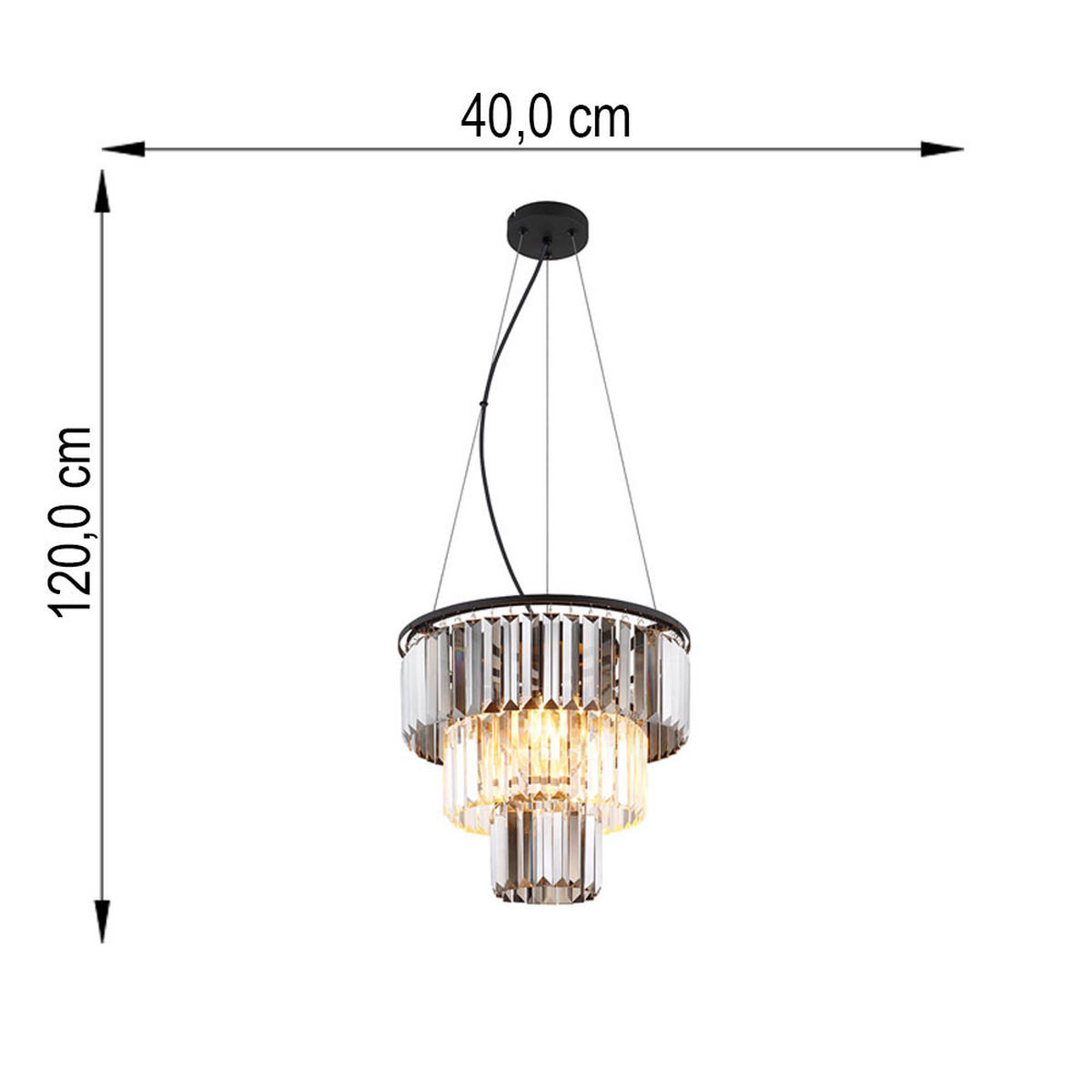 LED HÄNGELEUCHTE Metall Kristalloptik Schwarz - Schwarz, Glas (40/40/120cm) - Globo Lighting
