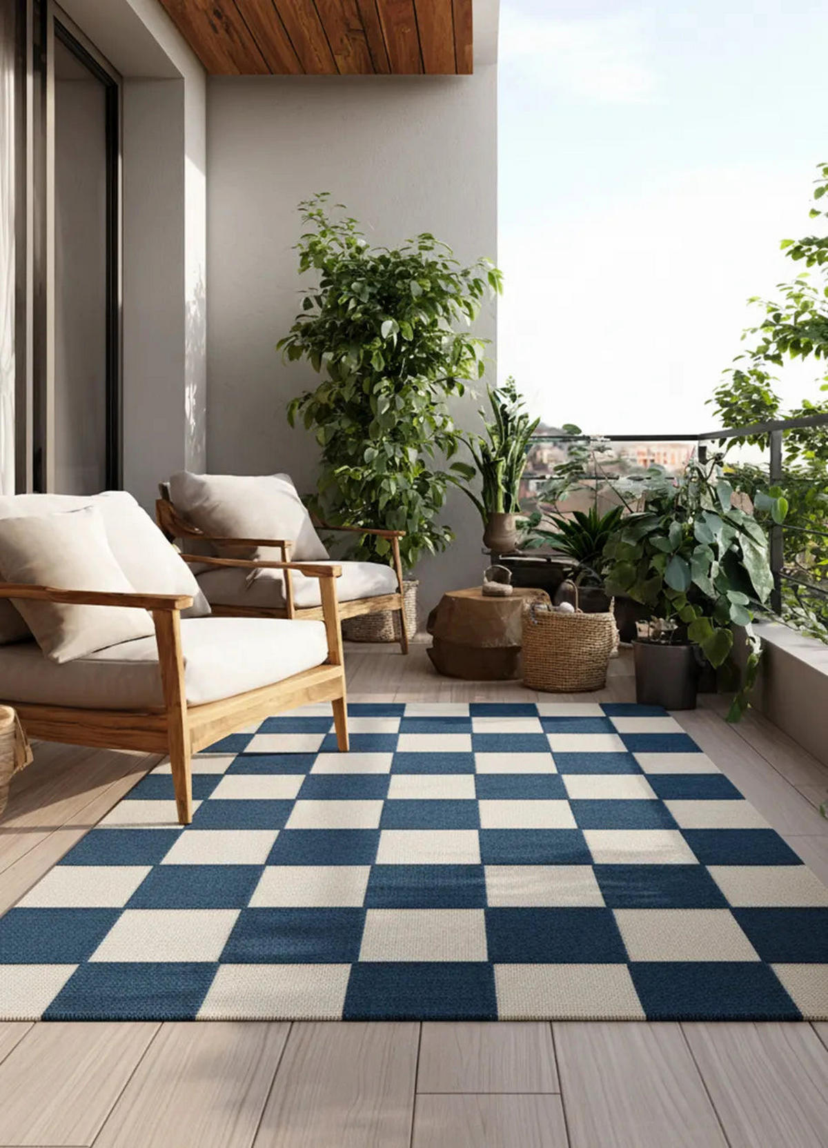 IN- & OUTDOOR-TEPPICH Blau / Weiß Cuadros 160/230 cm - Blau/Weiß, Textil (160/230cm) - Atticgo