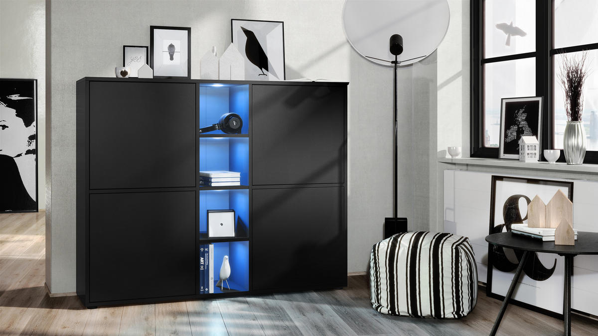 HIGHBOARD Cuba Türen in Schwarz matt - Schwarz, Holzwerkstoff (130.5/105.5/35.5cm) - Vladon