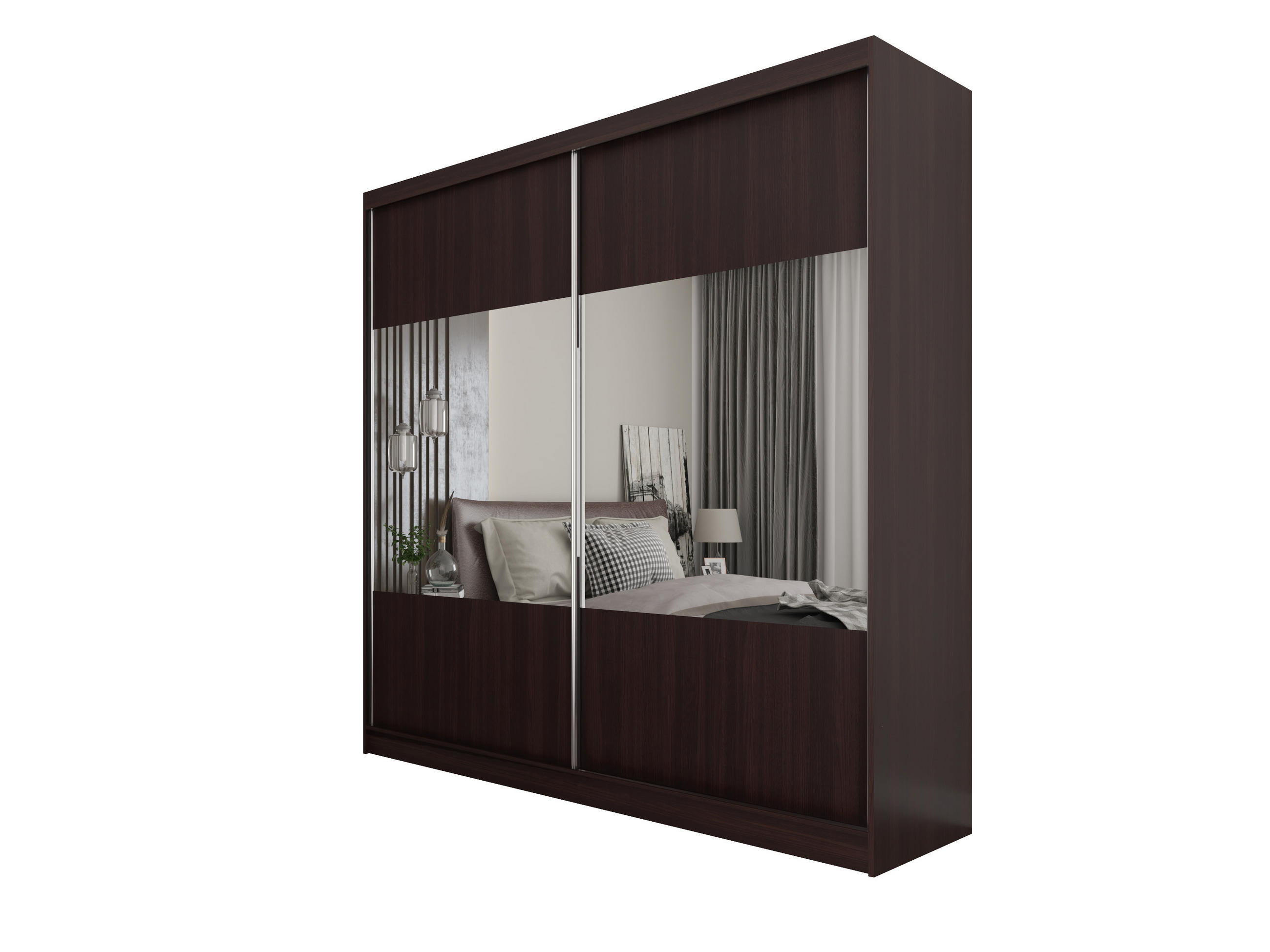 SCHWEBETÜRENSCHRANK AZZURRA 200/216/61 cm 2-türig mit Spiegel Wengefarben - Wengefarben, Holzwerkstoff (200/216/61cm) - MASSENO