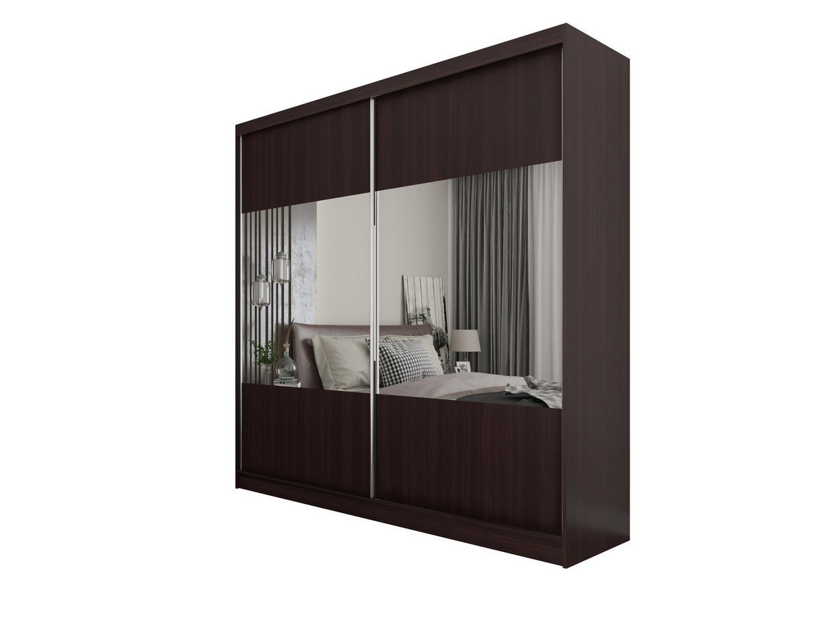 SCHWEBETÜRENSCHRANK AZZURRA 200/216/61 cm 2-türig mit Spiegel Wengefarben - Wengefarben, Holzwerkstoff (200/216/61cm) - MASSENO