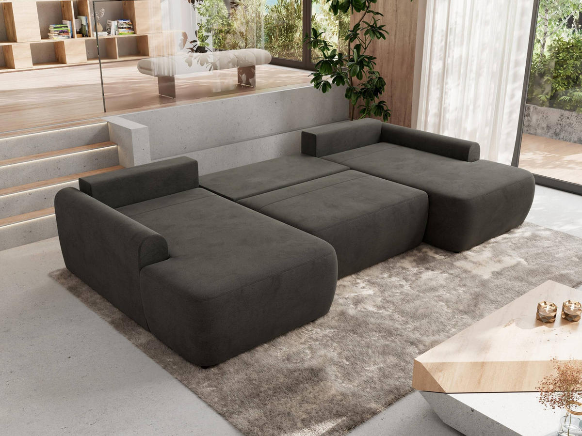 WOHNLANDSCHAFT CUBO U Dunkelgrau Velvet - Dunkelgrau/Schwarz, Kunststoff/Textil (370/100/187cm) - MKS