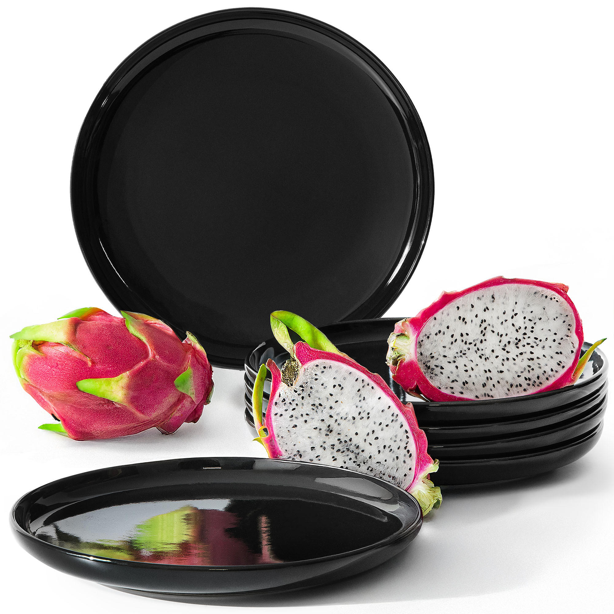 TELLER-SET VICTO 6-tlg Dessertteller - Schwarz Hochglanz, Keramik (20/2/20cm) - KONSIMO®