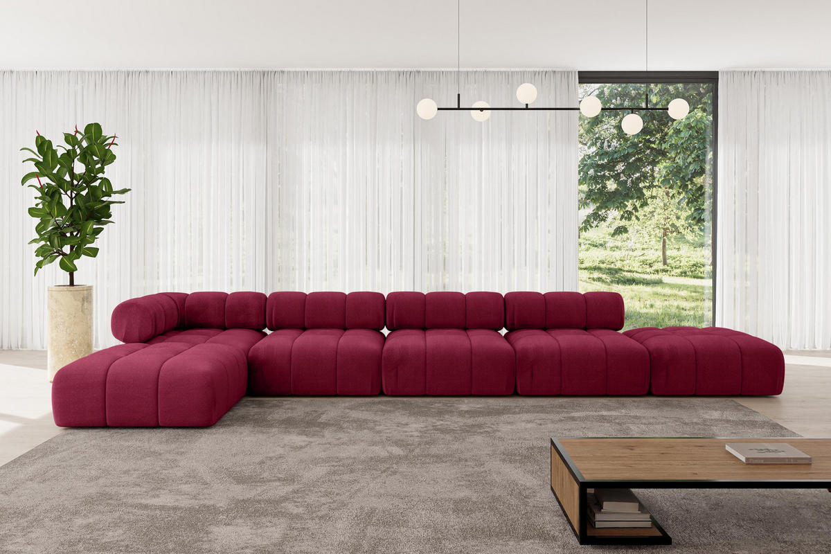 ECKSOFA modulares Sofa Kerru-L3 - 475x190x70 cm Bordeauxrot Velours - Bordeaux, Holzwerkstoff/Textil (475/190cm) - ALTDECOR