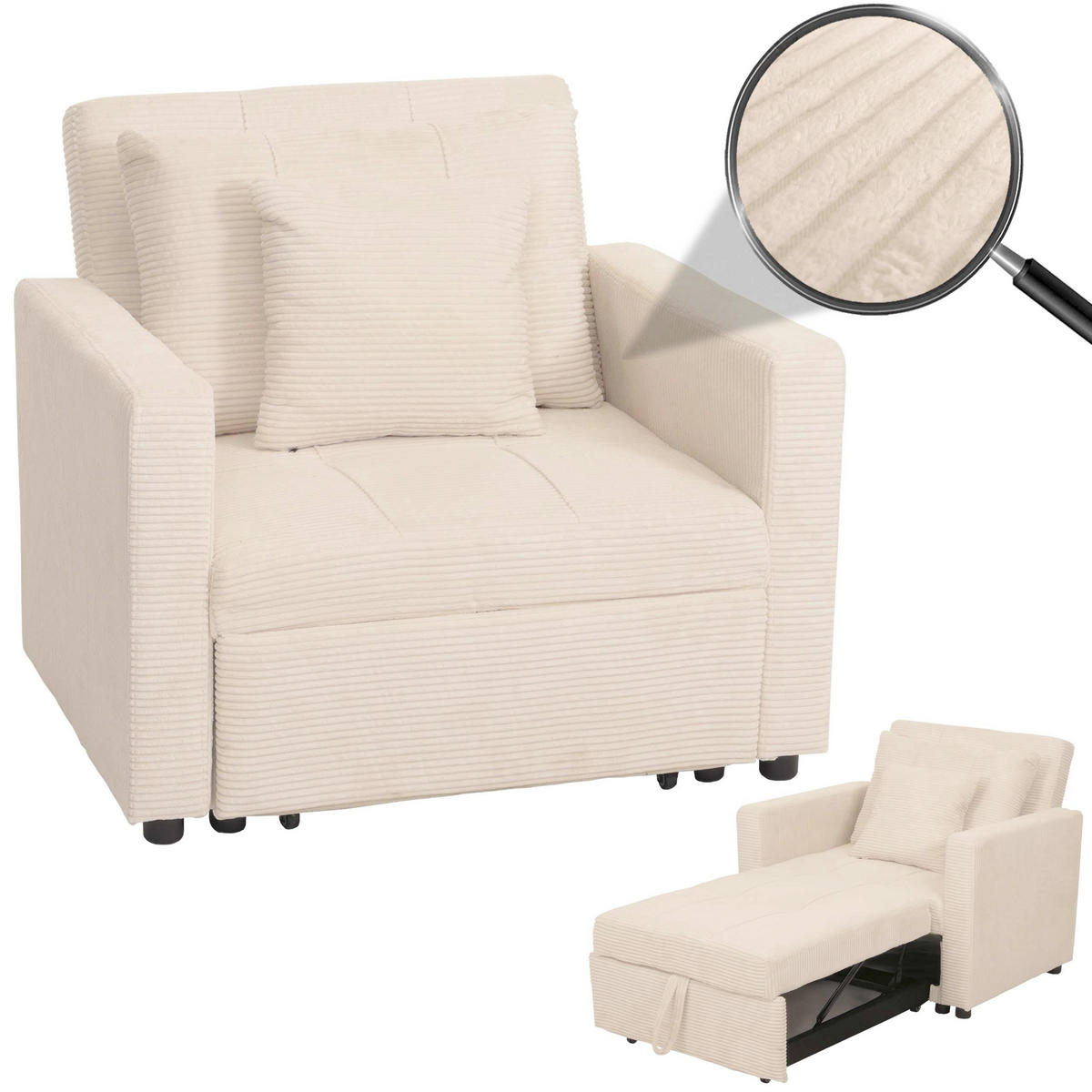 SCHLAFSESSEL Cremeweiß - Weiß, Textil (100/86/88cm) - MCW