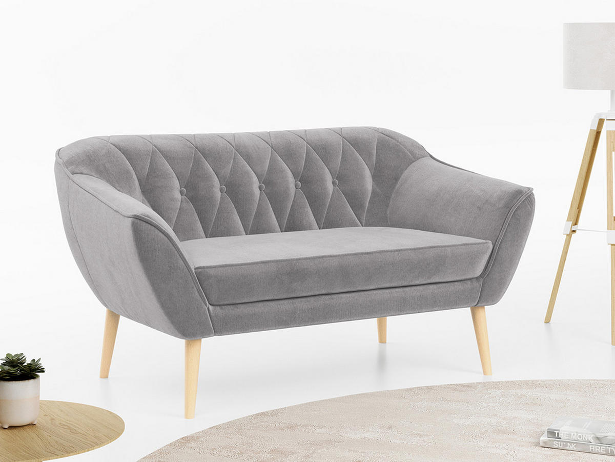 SOFA Pirs 2 Sitzer Velvet Hellgrau - Hellgrau/Braun, Holz/Textil (140/75/74cm) - MKS