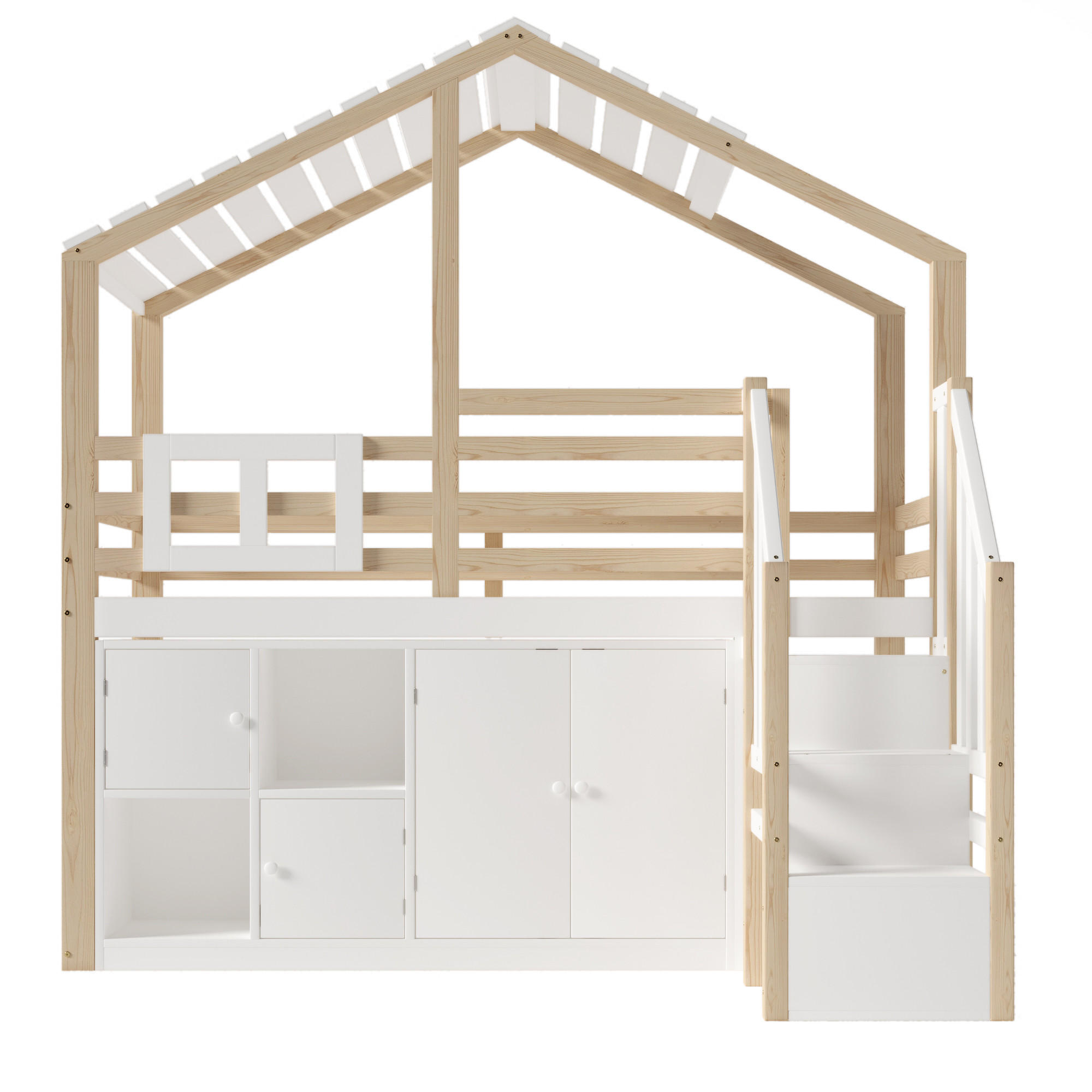HAUSBETT 90/200 cm Weiß, Natur - Weiß, Holz - Raumix