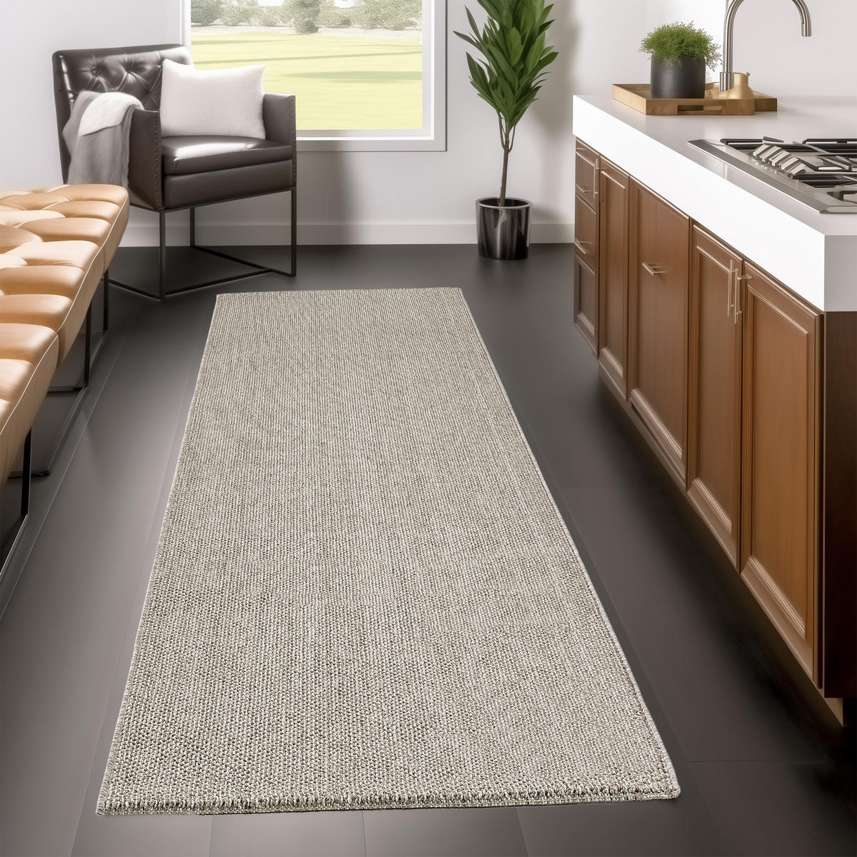 TEPPICH Kurzflor Flachgewebe Uni-Design Polypropylen Wohnzimmer Braun Läufer 80x250 - Braun, Textil (80/250cm) - KADIMA DESIGN