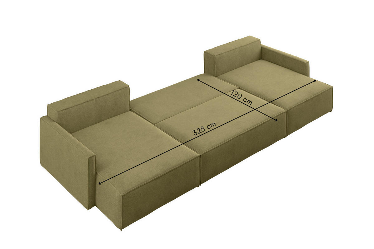 ECKSOFA Carlos U-Form Mit Schlaffunktion Und Bettkasten Stoff Salvador Olive - Olivgrün, Holz (348/142cm) - Kaiser Möbel