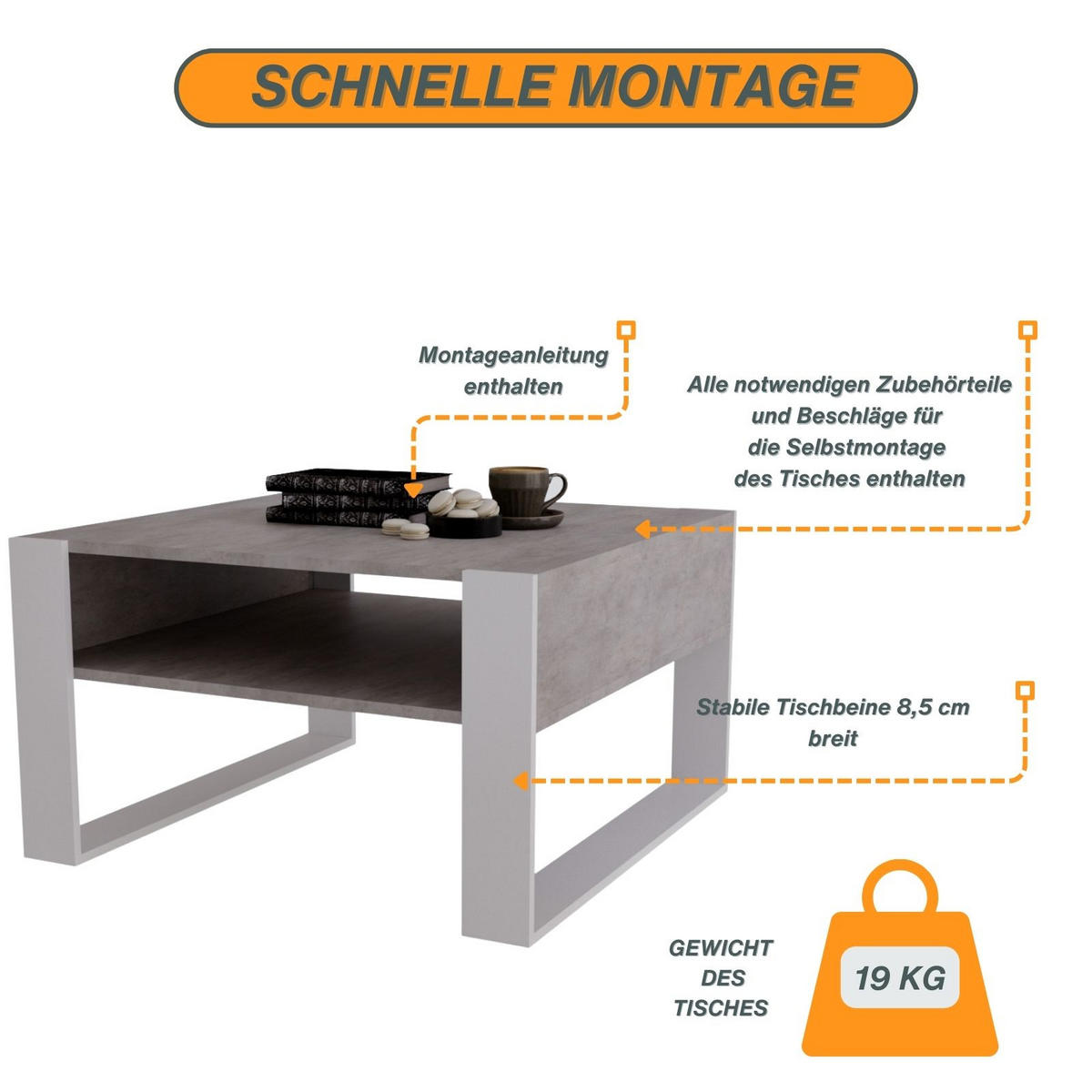 COUCHTISCH Holzwerkstoff rechteckig stabil Grau 45/71.5/68cm - Weiß/Grau, Holzwerkstoff (71.5/68/45cm) - CraftPAK