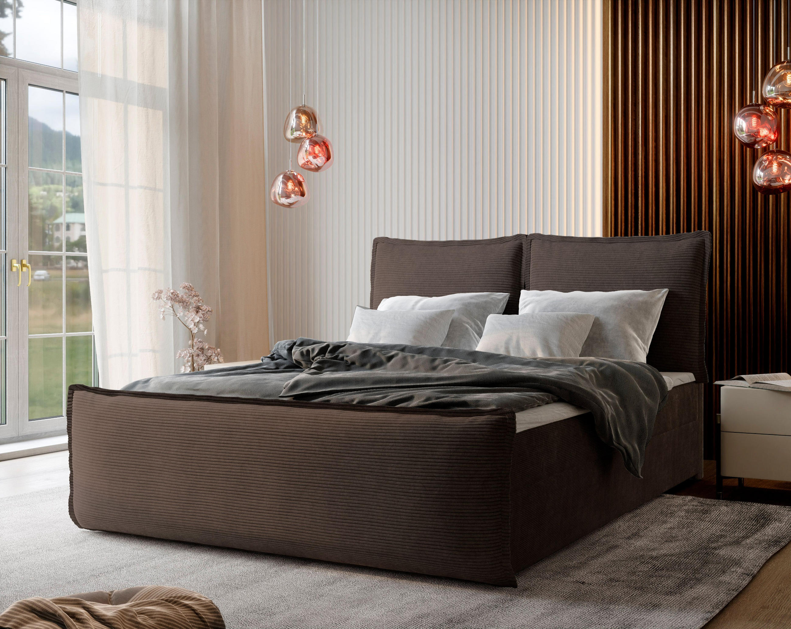 BOXBETT MONTA 140x200 cm mit Matratze und Topper - Braun - Braun, Holz (140/200cm) - MASSENO
