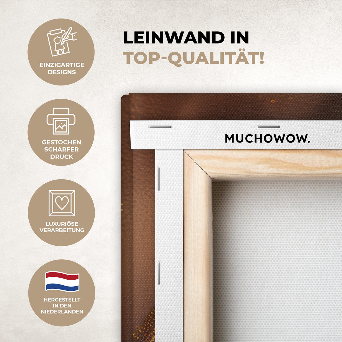 LEINWANDBILD Frau - Gold - Luxus - Porträt Wandbild Wohnzimmer 50x50 cm - Goldfarben, Textil (50/50cm) - MuchoWow