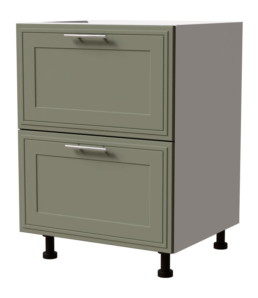 SCHUBLADENUNTERSCHRANK Salo D2/60 Weiß / Reed Green Matt 60 / 50 / 82cm - REJS Vollauszug - Weiß/Grün, Holz/Holzwerkstoff (60/82/50cm) - Feldmann-Wohnen