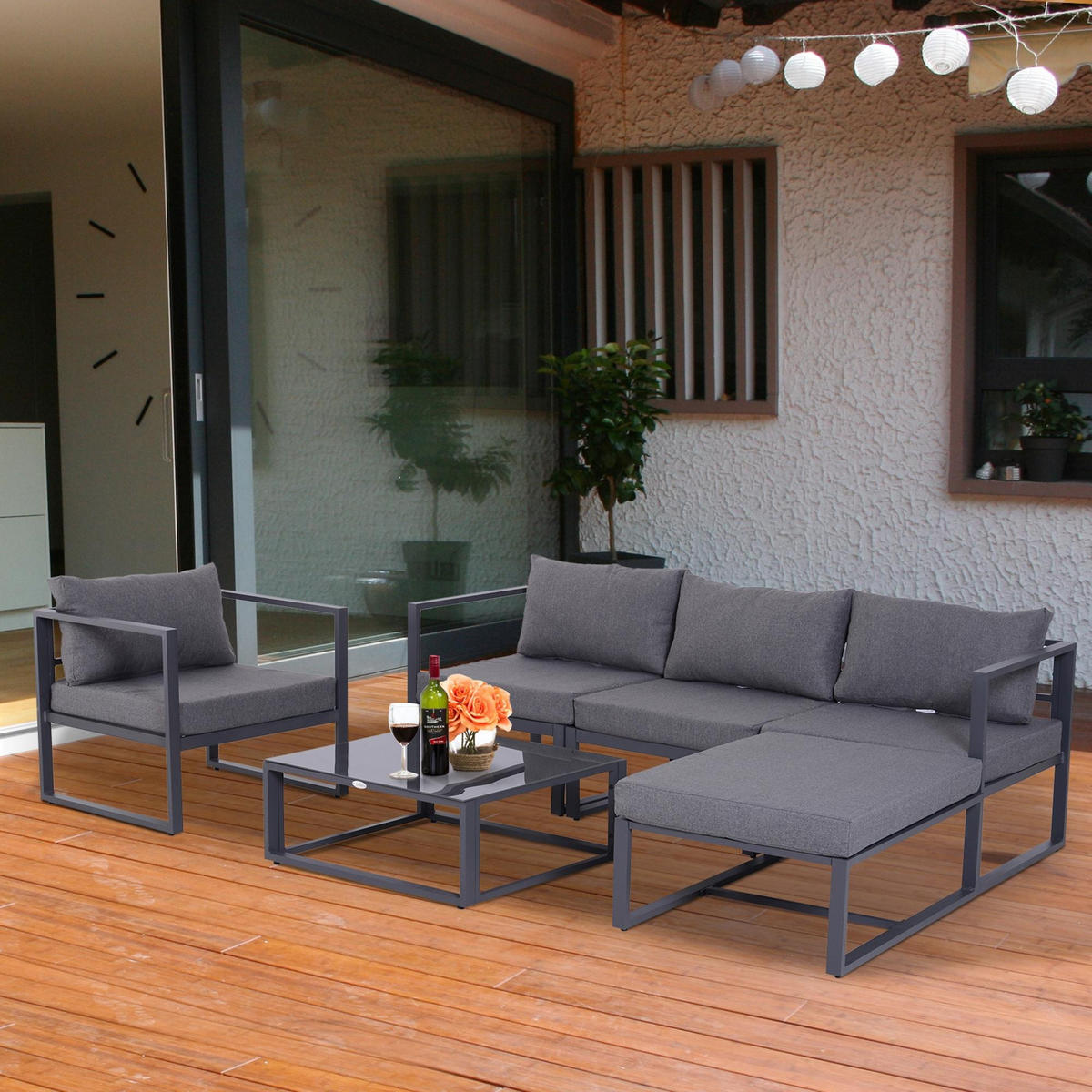 GARTENSET, Aluminium, Grau - Grau, Metall - Outsunny